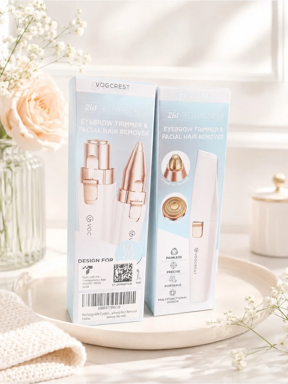 Crest Rose Gold & White Rechargeable Eyebrow Trimmer and Facial Hair Remover